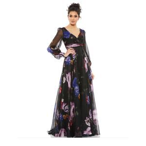 NEW NWT Mac Duggal Bishop Sleeve Floral Print Dress  STYLE 67872 Size 2